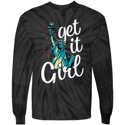 Statue of Liberty Get It American Flag 4th of July Tie-Dye Long Sleeve Shirt