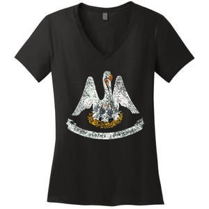 State Of Louisiana Flag Pelican La New Orleans Baton Rouge Women's V-Neck T-Shirt