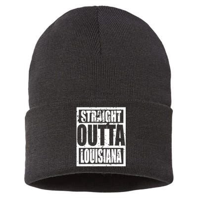 Straight Outta Louisiana Louisiana Funny Idea Sustainable Knit Beanie