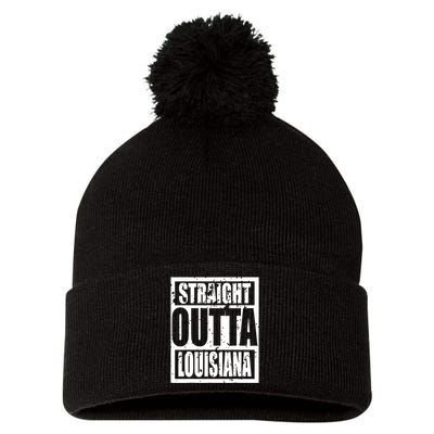 Straight Outta Louisiana Louisiana Funny Idea Pom Pom 12in Knit Beanie