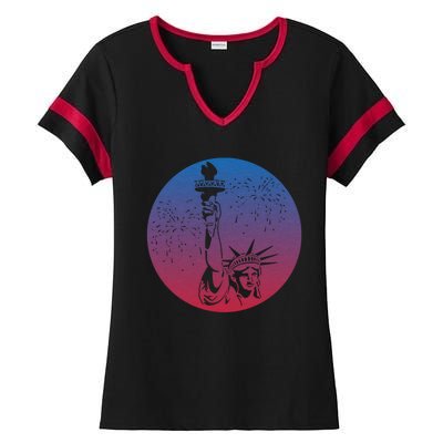 Statue Of Liberty New York Retro Ladies Halftime Notch Neck Tee