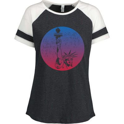 Statue Of Liberty New York Retro Enza Ladies Jersey Colorblock Tee