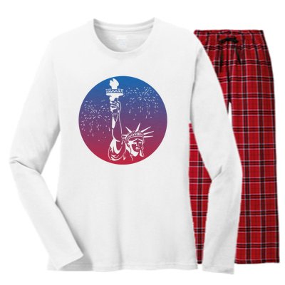 Statue Of Liberty New York Retro Women's Long Sleeve Flannel Pajama Set 