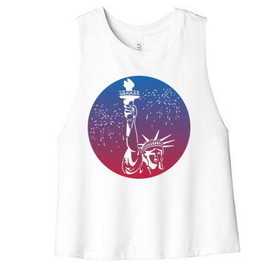 Statue Of Liberty New York Retro Women's Racerback Cropped Tank