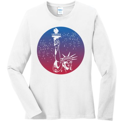 Statue Of Liberty New York Retro Ladies Long Sleeve Shirt