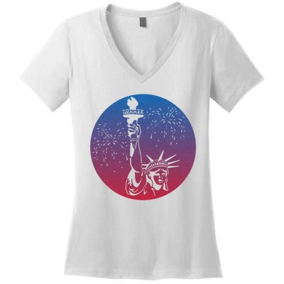 Statue Of Liberty New York Retro Women's V-Neck T-Shirt