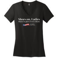 Shoes On Ladies There Is Glass Everywhere Harris Walz 2024 Women's V-Neck T-Shirt