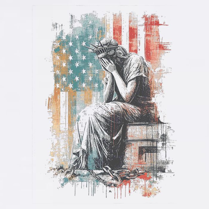 Statue Of Liberty Weeping Distressed Flag Art  Full-Length Apron With Pockets