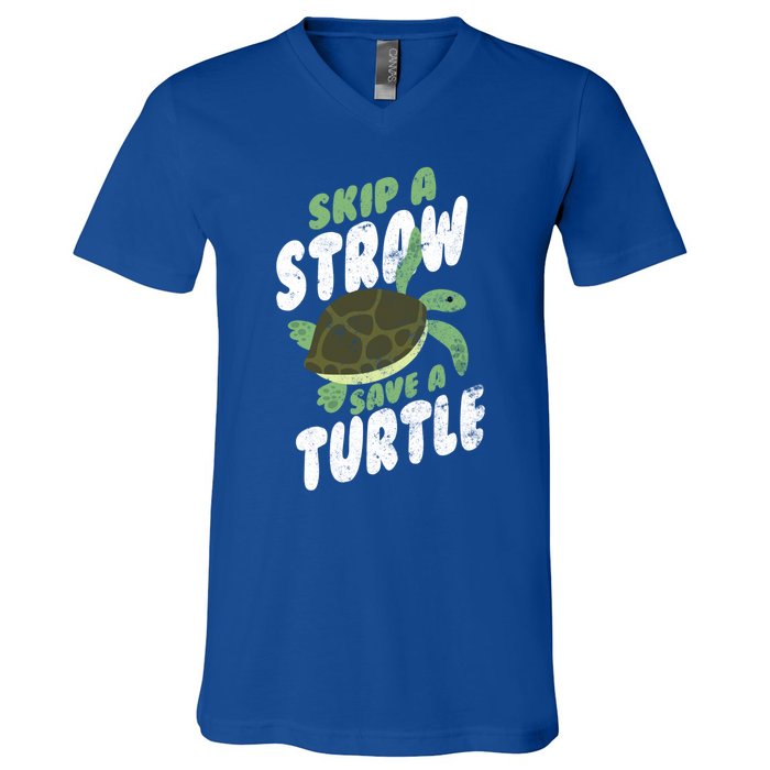 Saving Ocean Life Skip A Straw Save A Turtle Meaningful Gift V-Neck T-Shirt