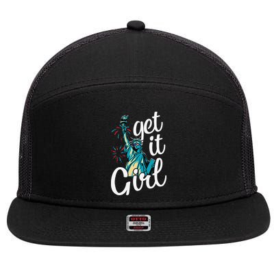 Statue of Liberty Get It American Flag 4th of July 7 Panel Mesh Trucker Snapback Hat