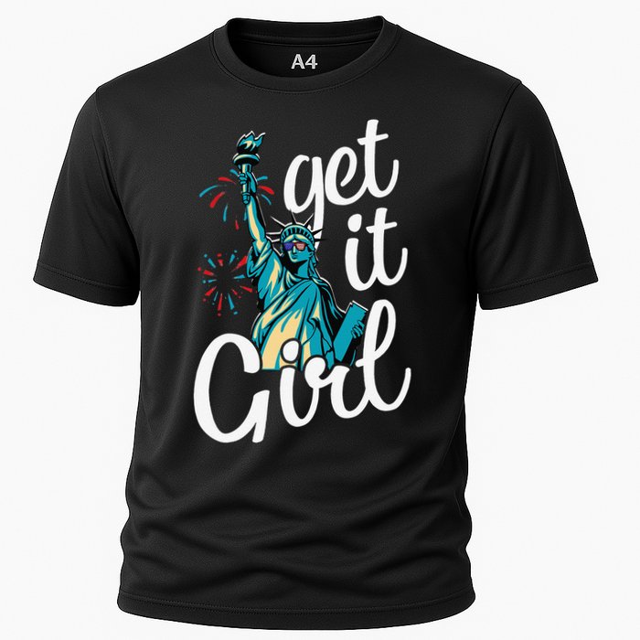 Statue of Liberty Get It American Flag 4th of July Cooling Performance Crew T-Shirt