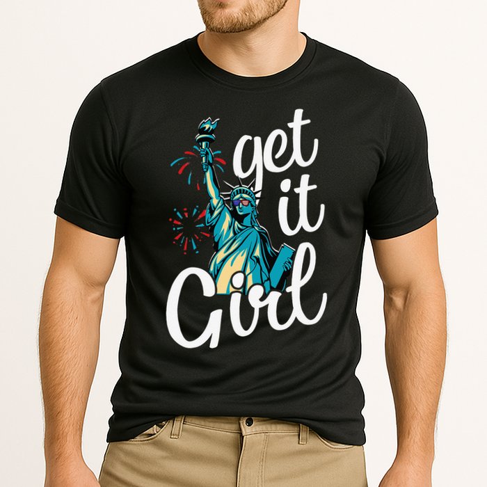 Statue of Liberty Get It American Flag 4th of July Cooling Performance Crew T-Shirt