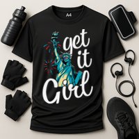 Statue of Liberty Get It American Flag 4th of July Cooling Performance Crew T-Shirt