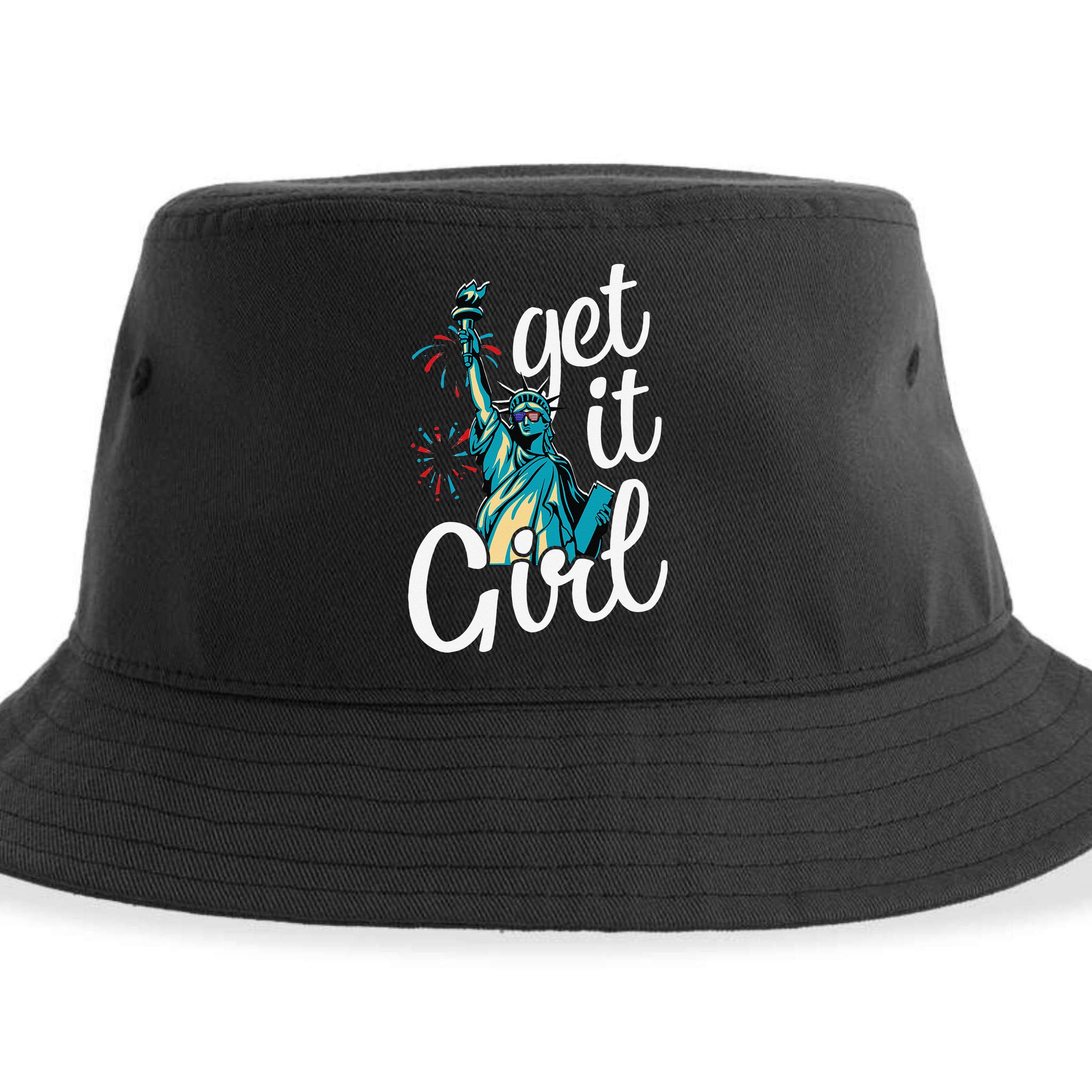 Statue of Liberty Get It American Flag 4th of July Sustainable Bucket Hat