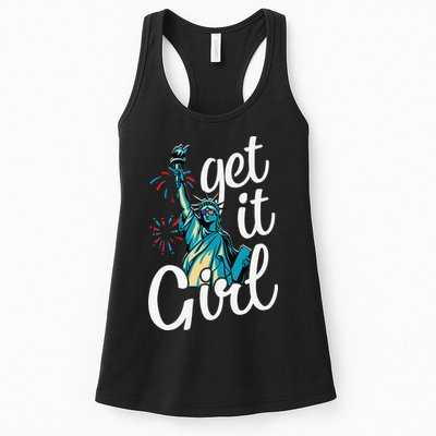 Statue of Liberty Get It American Flag 4th of July Womens Tank Top