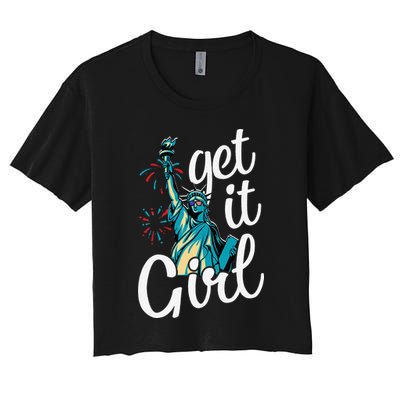 Statue of Liberty Get It American Flag 4th of July Crop Top