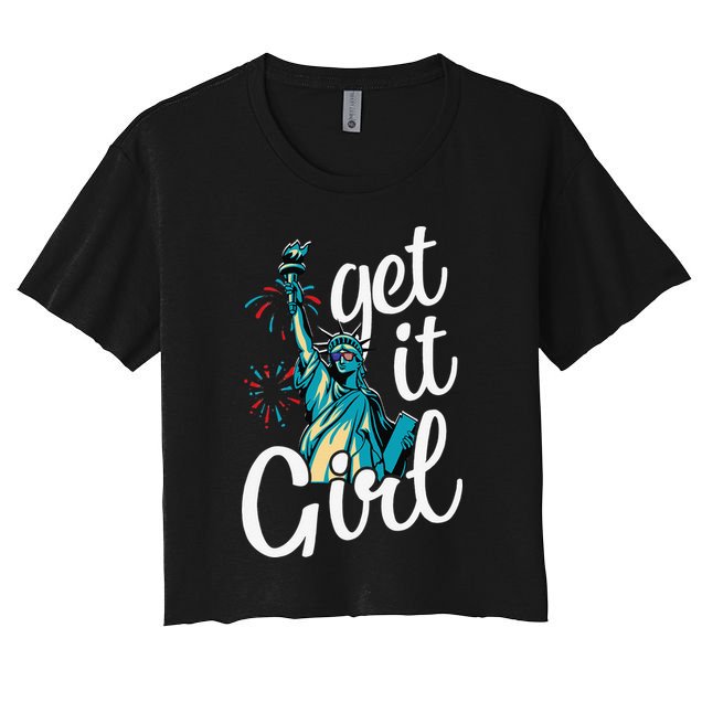 Statue of Liberty Get It American Flag 4th of July Crop Top