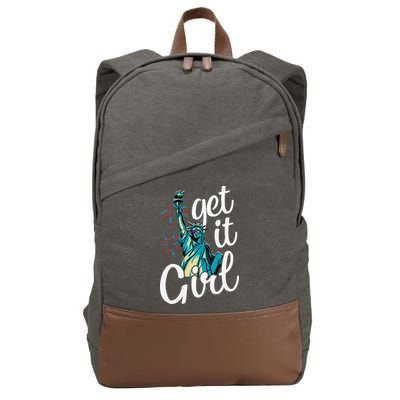 Statue of Liberty Get It American Flag 4th of July Cotton Canvas Backpack
