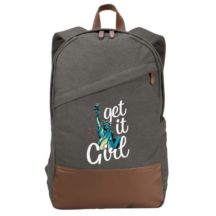Statue of Liberty Get It American Flag 4th of July Cotton Canvas Backpack