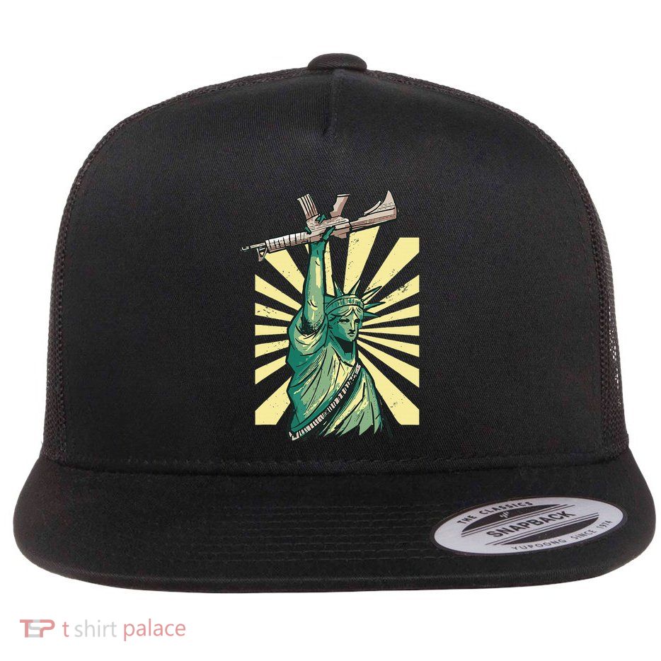 Statue Of Liberty Ar 15 Gun Loving American Flat Bill Trucker Hat