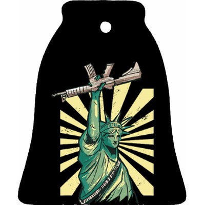 Statue Of Liberty Ar 15 Gun Loving American Ceramic Bell Ornament