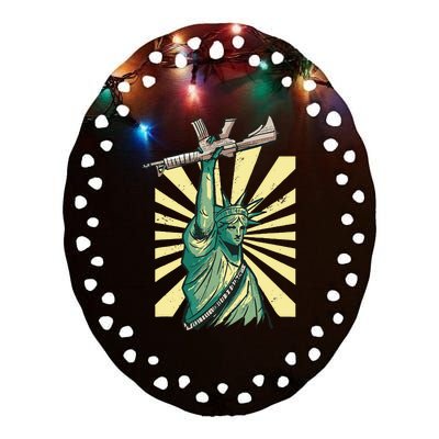 Statue Of Liberty Ar 15 Gun Loving American Ceramic Oval Ornament