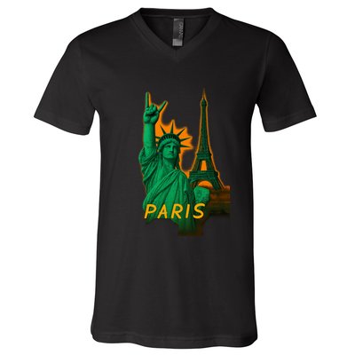 Statue Of Liberty Peace Sign V-Neck T-Shirt