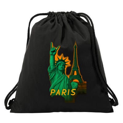 Statue Of Liberty Peace Sign Drawstring Bag