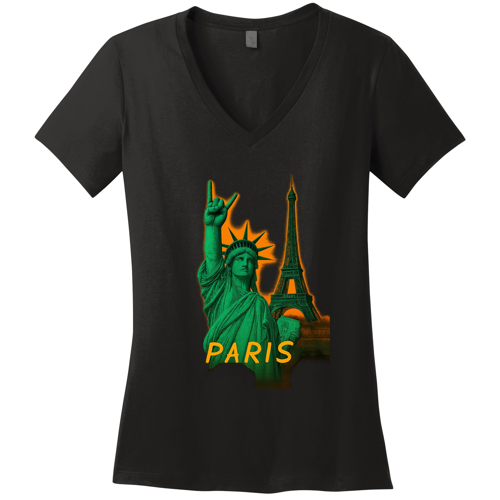 Statue Of Liberty Peace Sign Women's V-Neck T-Shirt