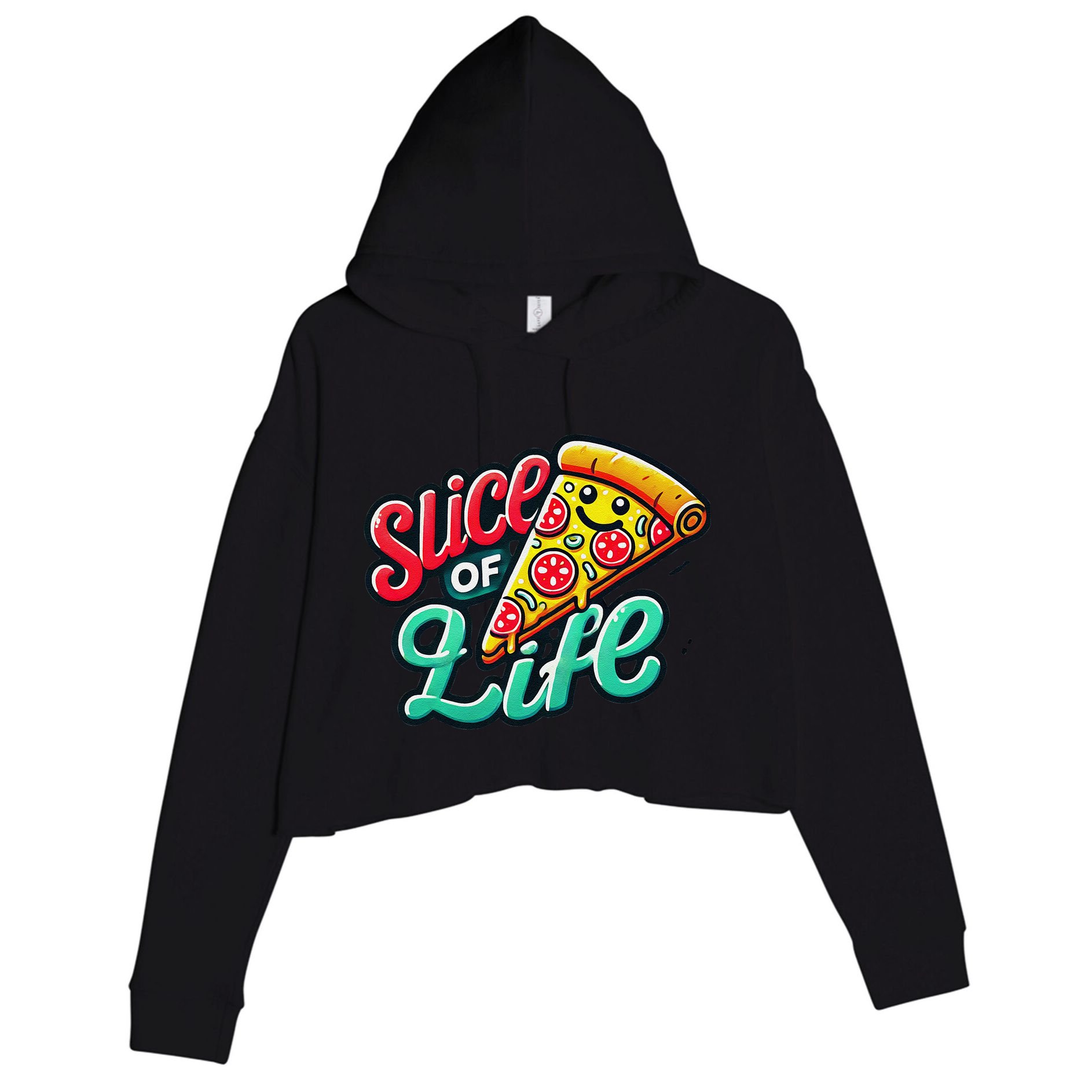 Slice Of Life Cartoon Pizza Crop Fleece Hoodie