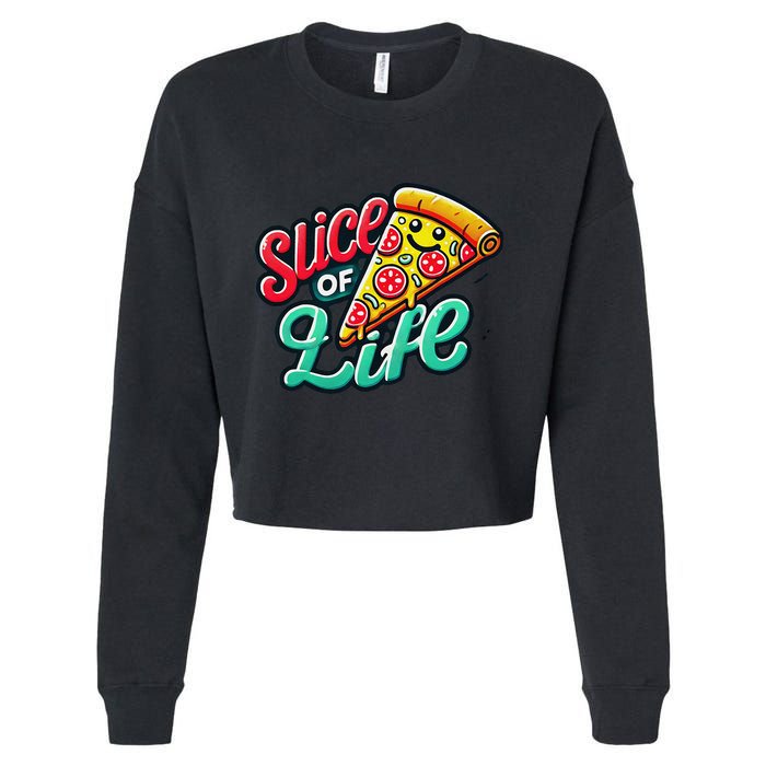 Slice Of Life Cartoon Pizza Cropped Pullover Crew