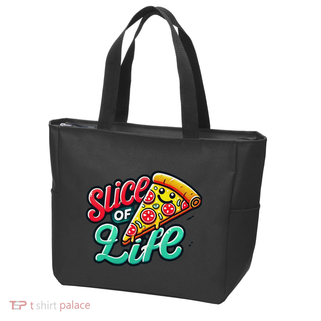 Slice Of Life Cartoon Pizza Zip Tote Bag