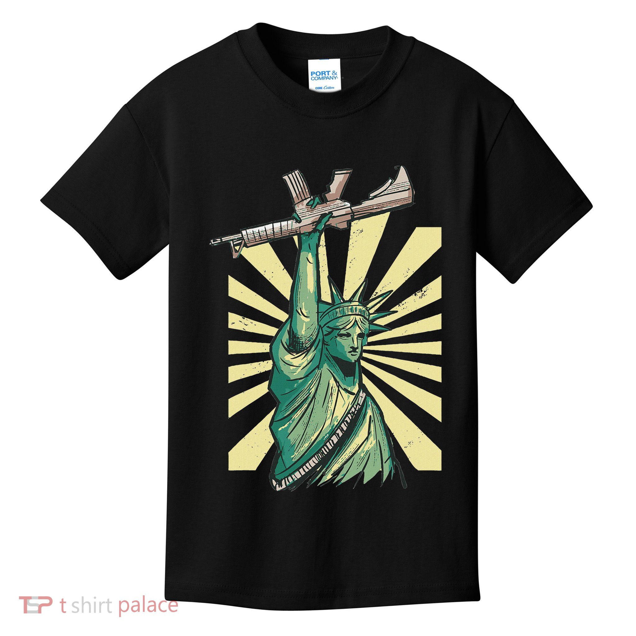 Statue Of Liberty Ar 15 Gun Loving American Kids T-Shirt