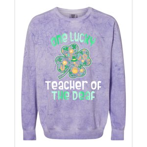 Shamrock One Lucky Teacher One Lucky Teacher Of The Deaf St Gift Colorblast Crewneck Sweatshirt