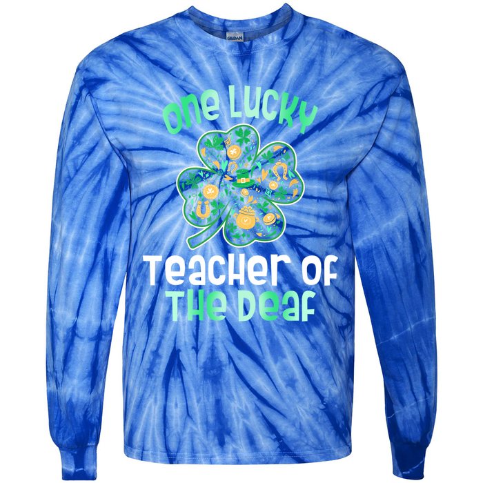 Shamrock One Lucky Teacher One Lucky Teacher Of The Deaf St Gift Tie-Dye Long Sleeve Shirt