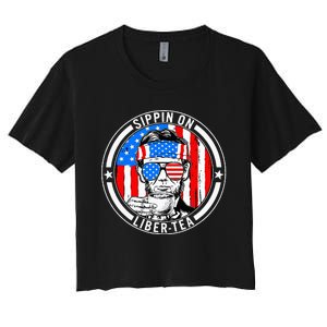 Sippin On Libertea Liberty Usa Flag Women's Crop Top Tee