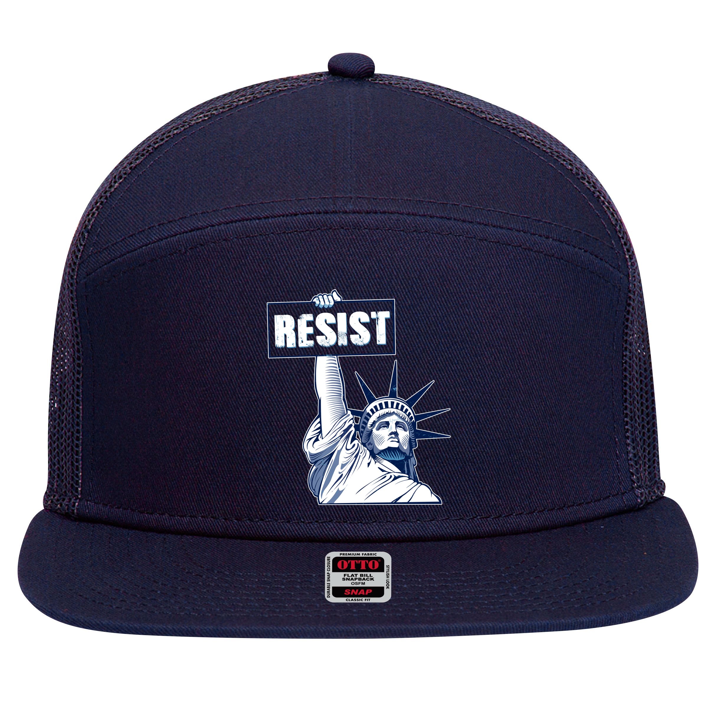 Statue of Liberty Resist Protest Fight 7 Panel Mesh Trucker Snapback Hat