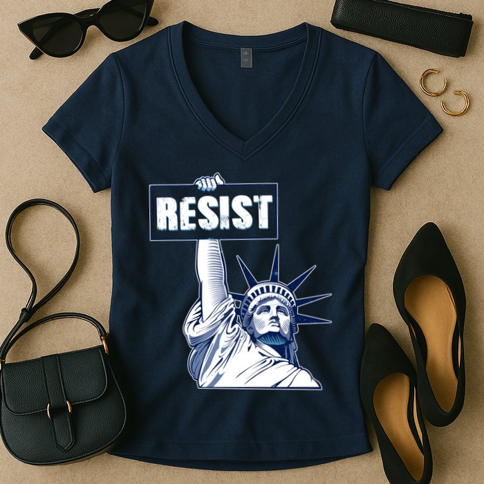 Statue of Liberty Resist Protest Fight Women's V-Neck T-Shirt