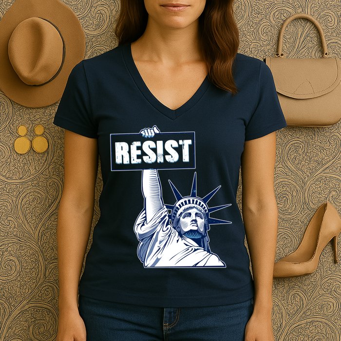 Statue of Liberty Resist Protest Fight Women's V-Neck T-Shirt