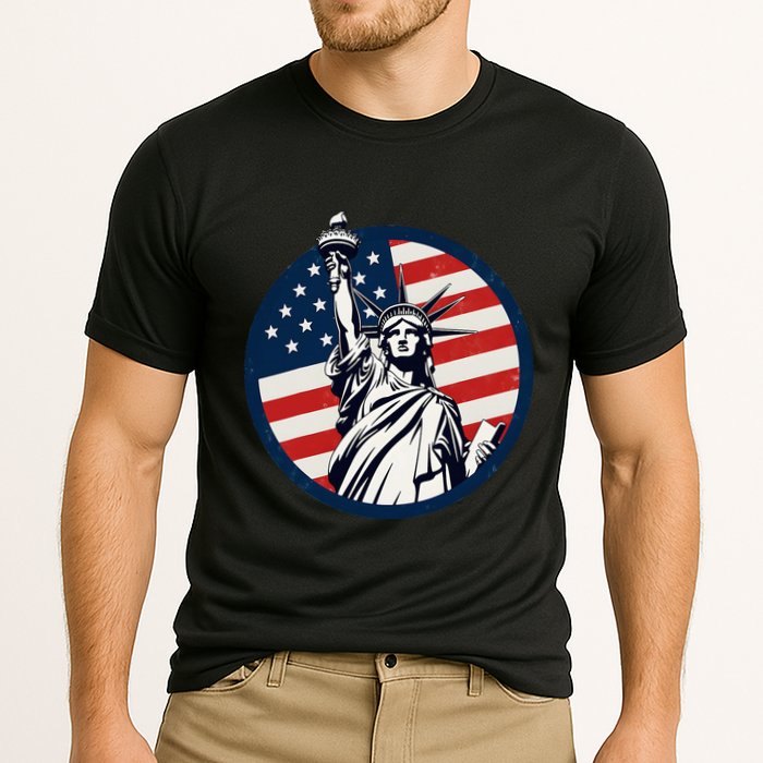 Statue Of Liberty With American Flag Fourth Of July Performance Shirt
