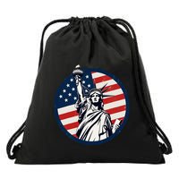 Statue Of Liberty With American Flag Fourth Of July Drawstring Bag