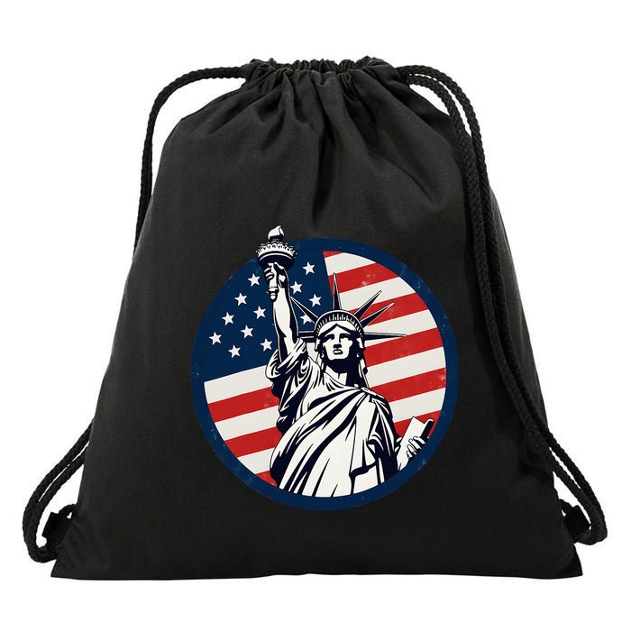 Statue Of Liberty With American Flag Fourth Of July Drawstring Bag