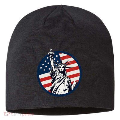 Statue Of Liberty With American Flag Fourth Of July Sustainable Beanie