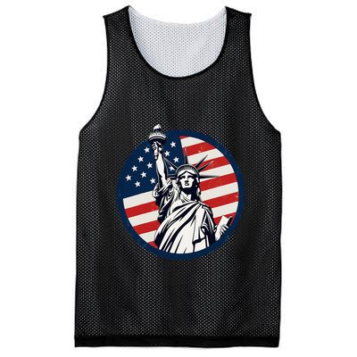 Statue Of Liberty With American Flag Fourth Of July Mesh Reversible Basketball Jersey Tank