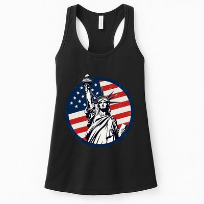 Statue Of Liberty With American Flag Fourth Of July Womens Tank Top