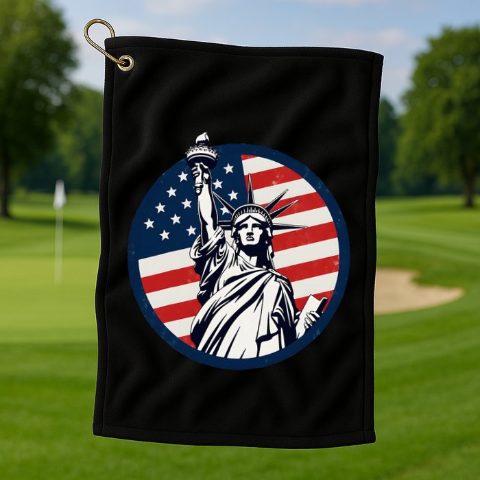 Statue Of Liberty With American Flag Fourth Of July Golf Towel