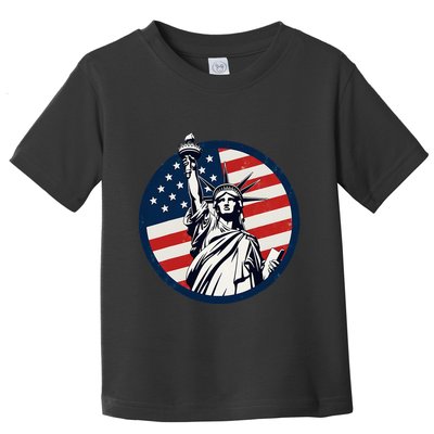 Statue Of Liberty With American Flag Fourth Of July Toddler T-Shirt