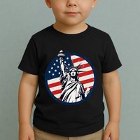 Statue Of Liberty With American Flag Fourth Of July Toddler T-Shirt