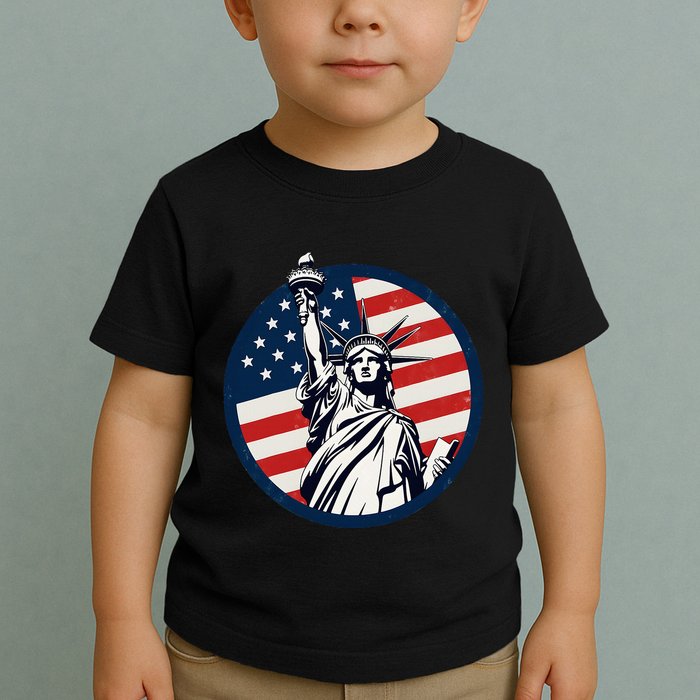 Statue Of Liberty With American Flag Fourth Of July Toddler T-Shirt