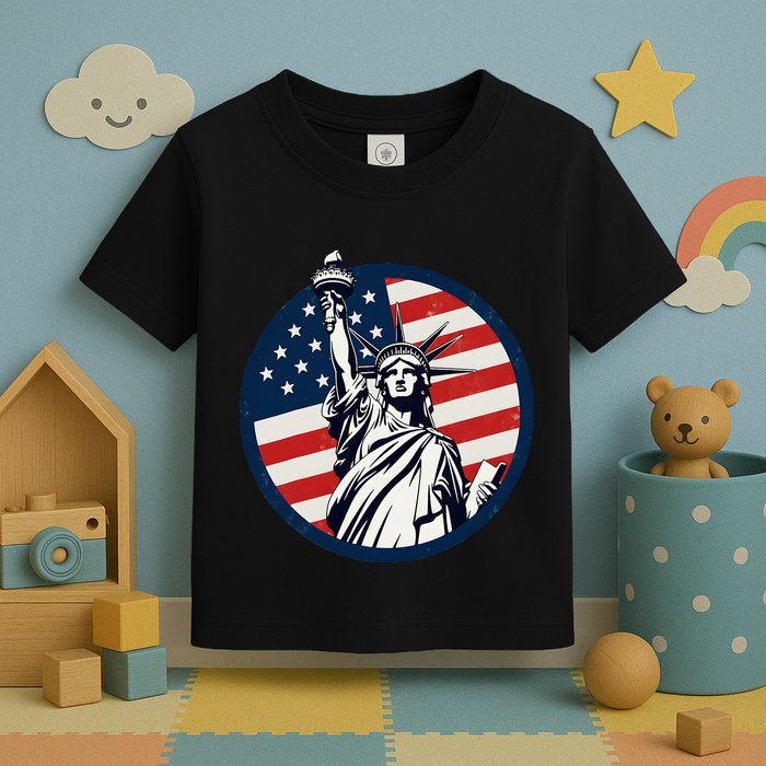 Statue Of Liberty With American Flag Fourth Of July Toddler T-Shirt